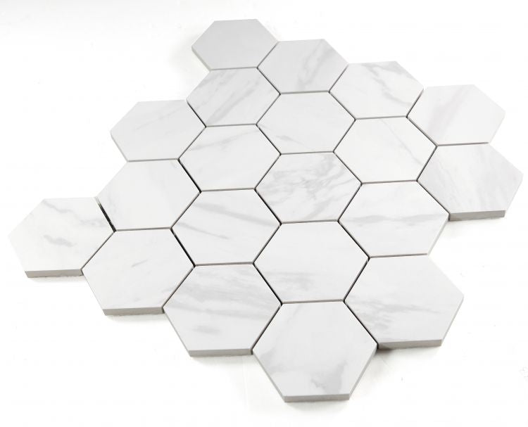 Volakas Premium Matte 3 x 3 Hexagon Mosaic 11.75 x 12.75