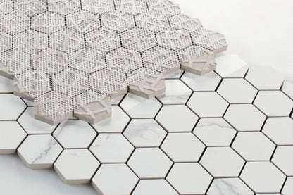 Malaysia Carrara Pre Polished Hexagon Mosaic 12 x 12