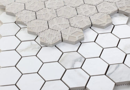 Malaysia Calacatta Dorado Stone 2 x 2 Hexagon Mosaic 12 x 12