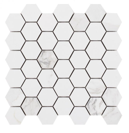 Malaysia Calacatta Dorado Stone 2 x 2 Hexagon Mosaic 12 x 12