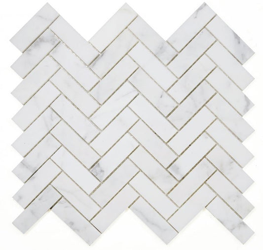 Herringbone Calacatta White Honed 11.25 x 12.5