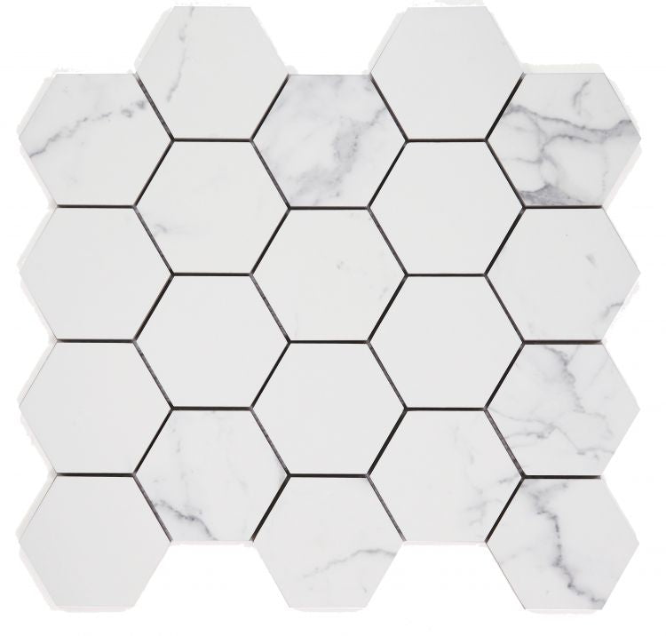 Malaysia Carrara Pre Matte 3 x 3 Hexagon Mosaic 11.75 x 12.75