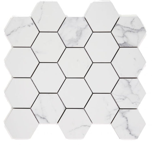 Malaysia Carrara Pre Matte 3 x 3 Hexagon Mosaic 11.75 x 12.75