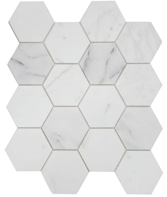 Hexagon Calacatta White Honed 3 x 3 10 x 11.5