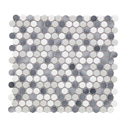 Penny Round Mixed Grey Glossy 11.5 x 12.25
