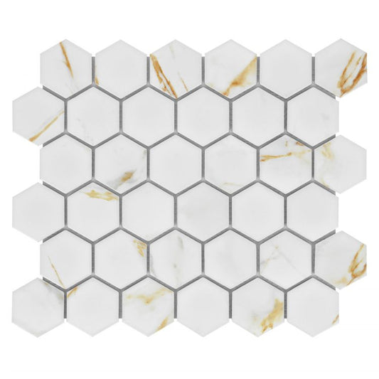 Hulu Hexagon Calacatta Matte 2 x 2 11 x 12.75
