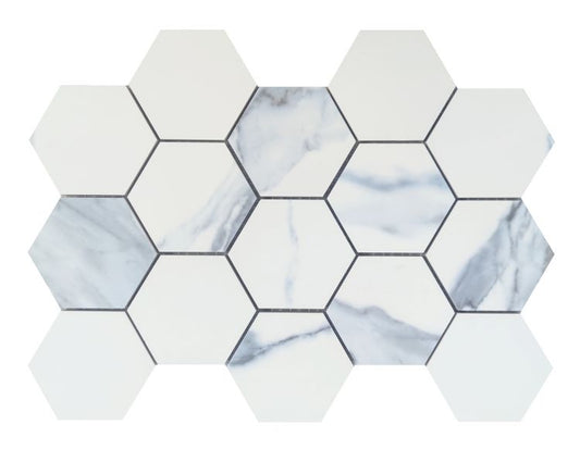 Calacatta Blue Matte Hexagon Mosaic 3 x 3 9 x 12