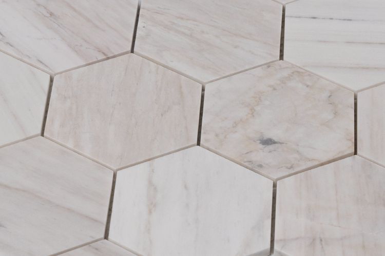 Hexagon Wooden White Honed 4 x 4 12 x 13.75