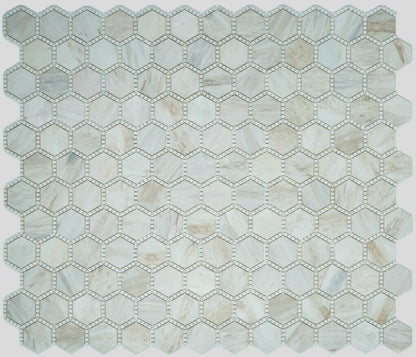 Hexagon Deco Wooden White Honed 10.75 x 12.5
