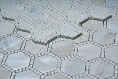 Hexagon Deco Wooden White Honed 10.75 x 12.5